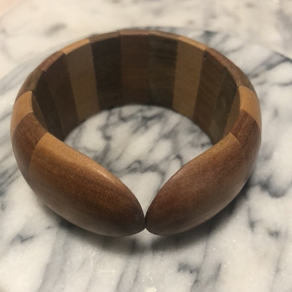 vtg Wooden Articulated Panel Assorted Multi Colour Cuff Bangle 7” - Picture 4 of 10